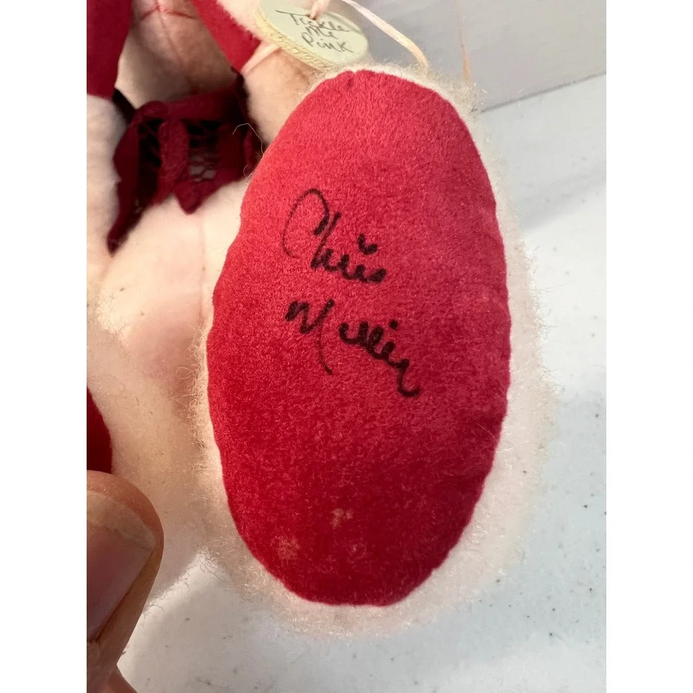 Chris Miller Tickle Me Pink Artist Teddy Bear Pink Bow Floral Crown Signed 12in